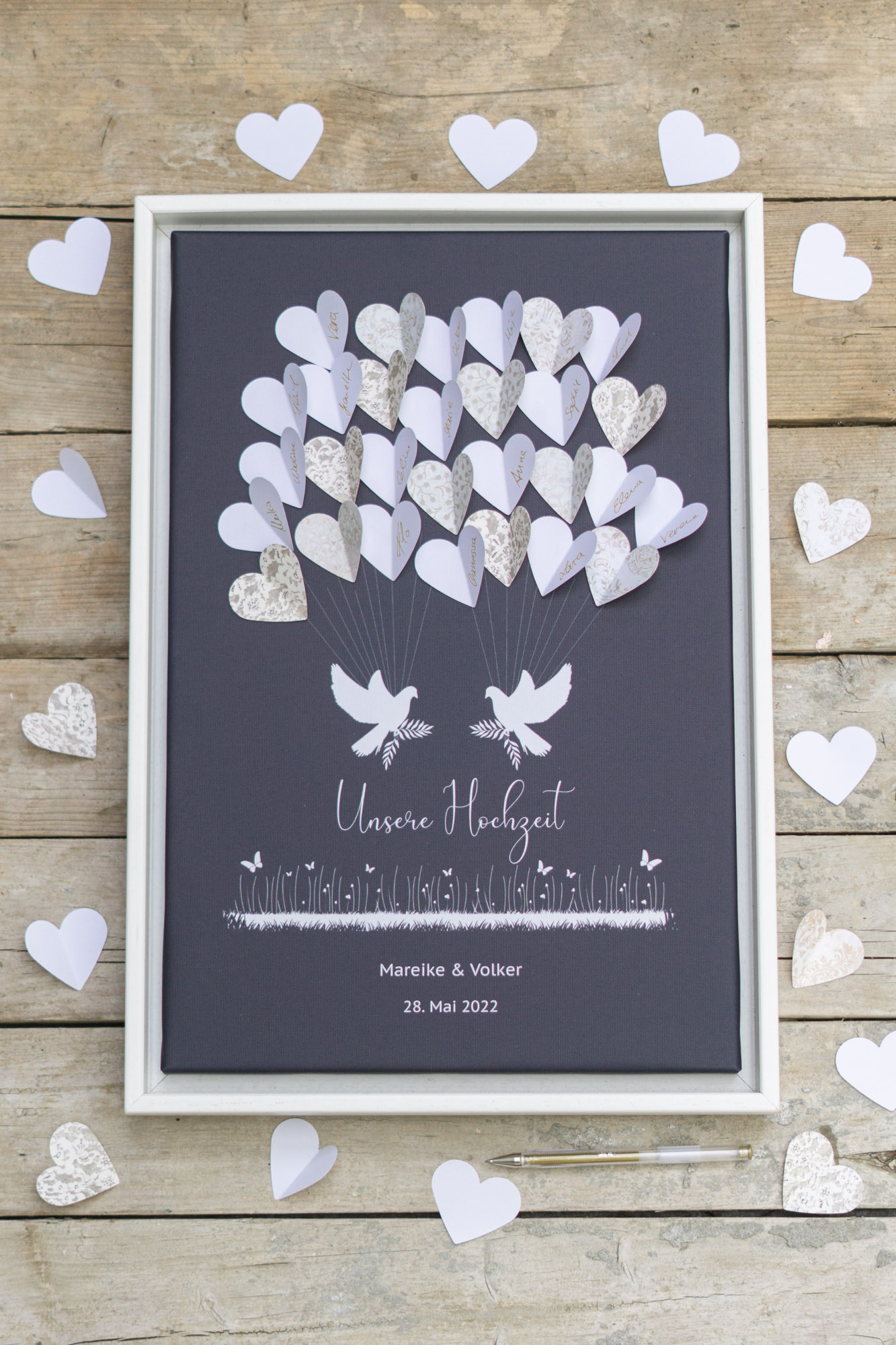 Weddingtree Gästebuch Leinwand Idee mit Herzen als Geschenk Erinnerung zur Hochzeit fürs Brautpaar