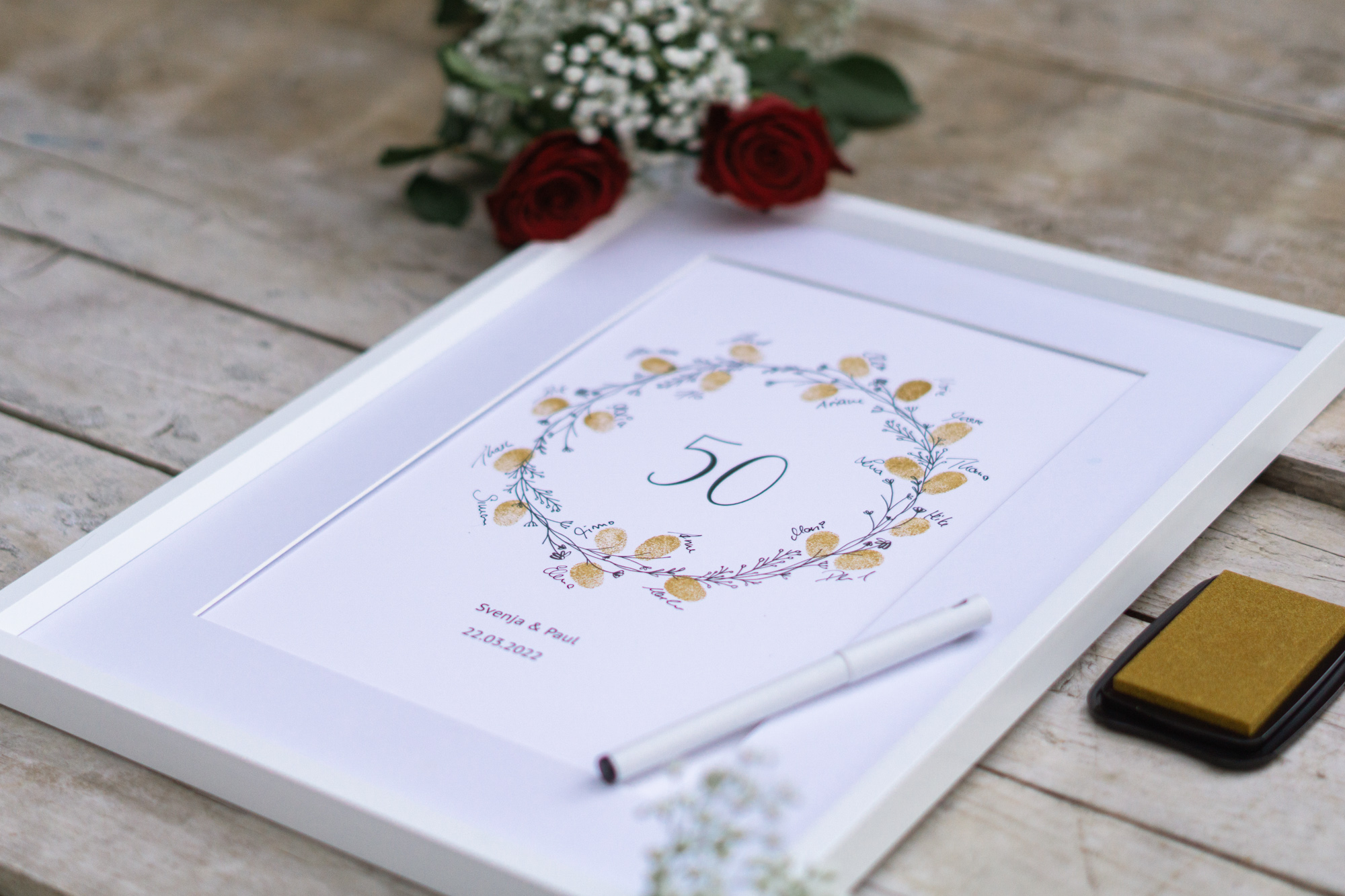 Zubehör für Weddingtree Fingerabdruck Gäastebuch als Geschenk Idee zu 50 Jahre Hochzeit Goldhochzeit Ehe Jubiläum