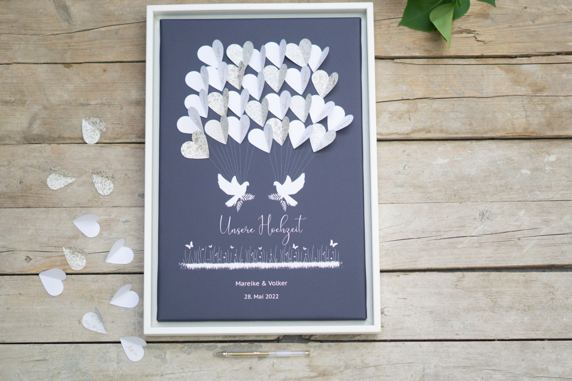 Weddingtree Gästebuch Leinwand Idee mit Herzen für die Hochzeitsfeier oder Konfirmationsfeier