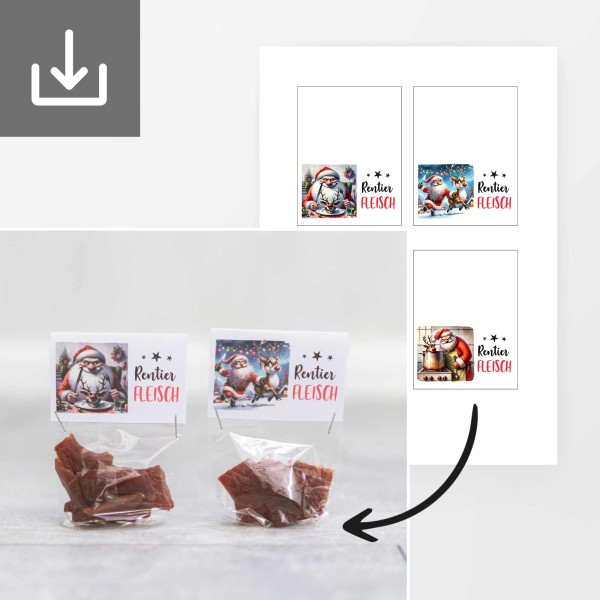 Lustige Kleinigkeit für Weihnachtshasser - Rentier Fleisch Etiketten zum ausdrucken