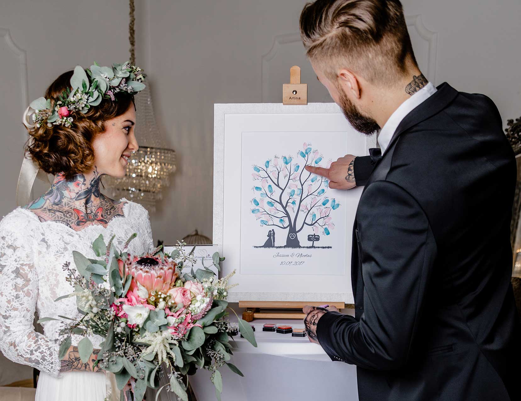Wedding Tree für Fingerabdrücke als Gästebuch Idee zur Hochzeit für das Brautpaar