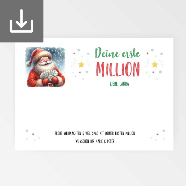 Weihnachtliche Geldgeschenk Vorlage 'Deine erste Million' zum Ausdrucken