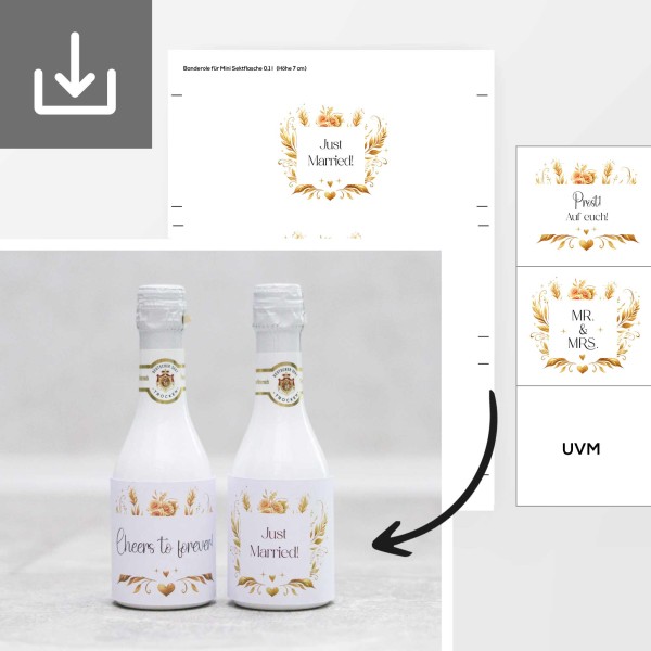 Elegante DIY Banderolen für Hochzeitsflaschen zum ausdrucken
