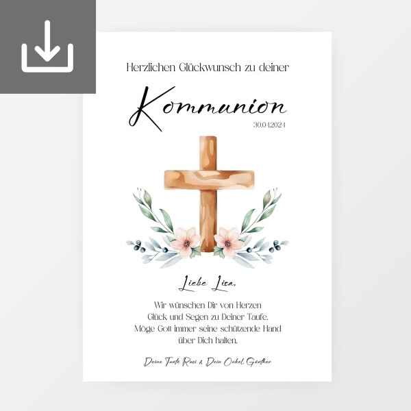 Geldgeschenk Vorlage Kommunion "Kreuz" PDF