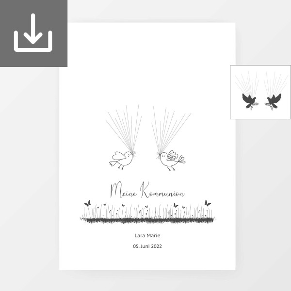 PDF Fingerabdruckbild zur Kommunion "Fliegende Vögel"