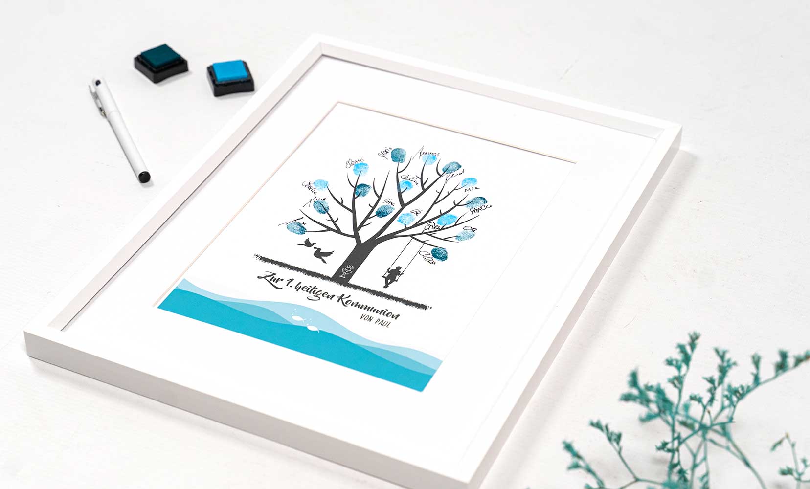 Wedding Tree Fingerabdruck Gaestebuch als Geschenk zur Kommunion 