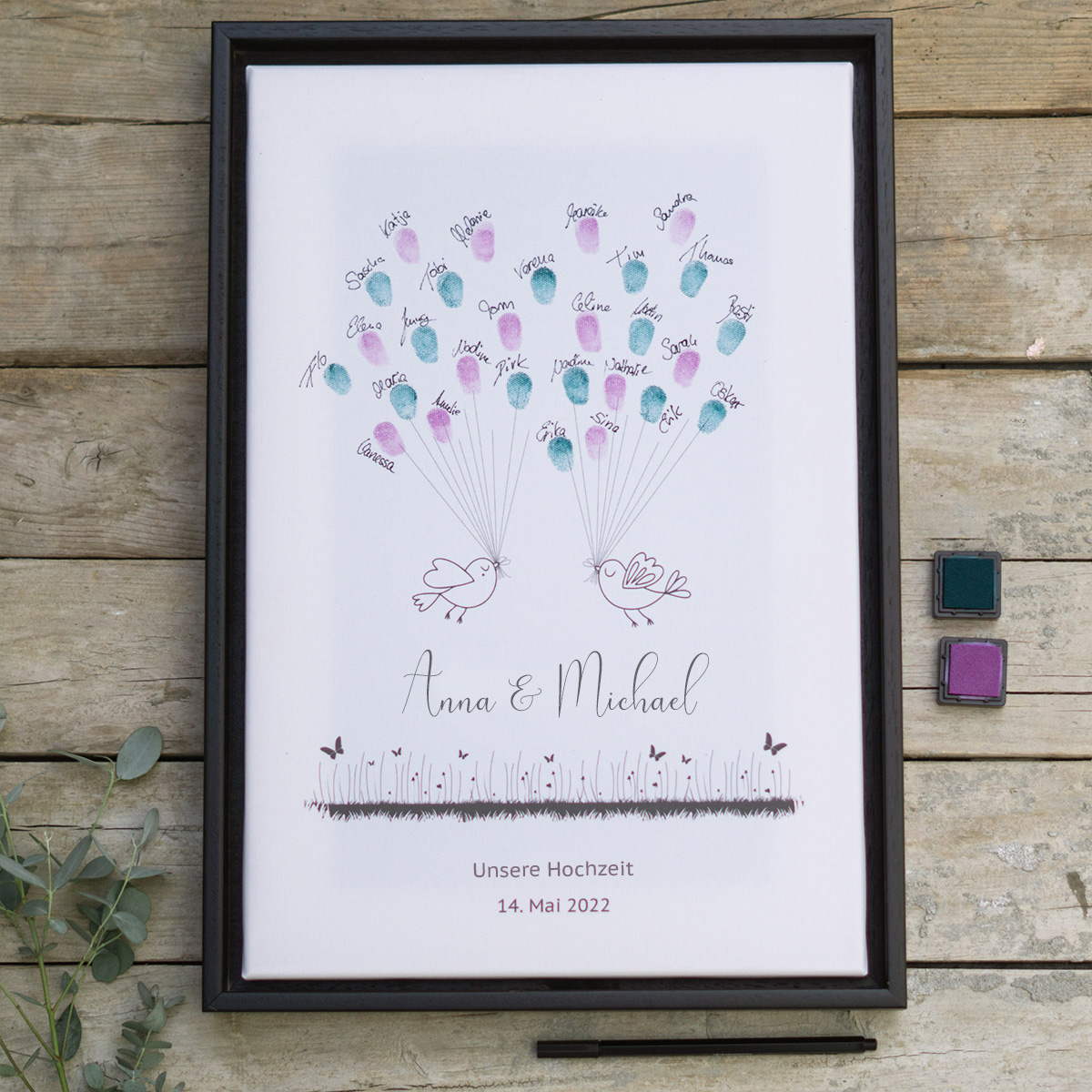 Wedding Tree Gästebuch Idee mit Fingerabdrücken für die Hochzeitsfeier