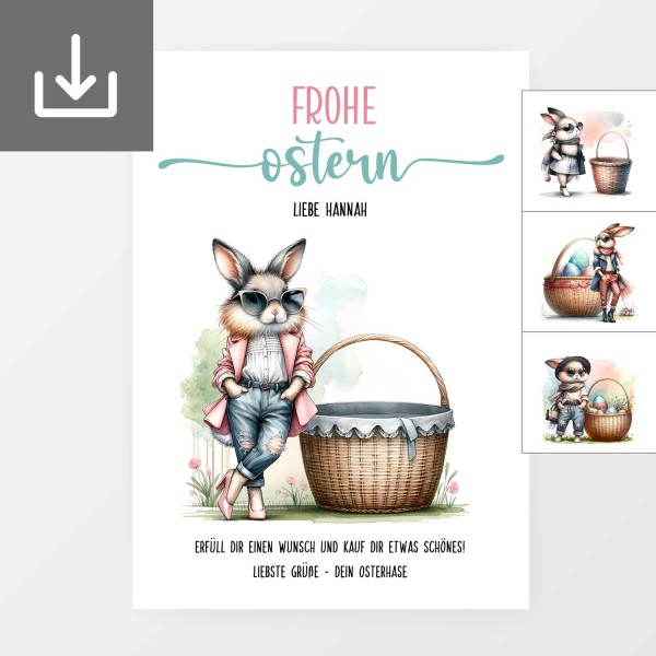 Geldgeschenk Idee zu Ostern: "Bunny Girls" PDF Vorlage